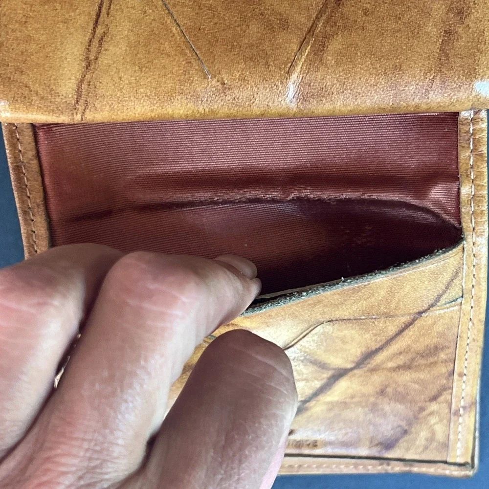 VTG Di Lido Ranchero Cowhide Leather Men's Bifold Wallet Double Kisslock Brown